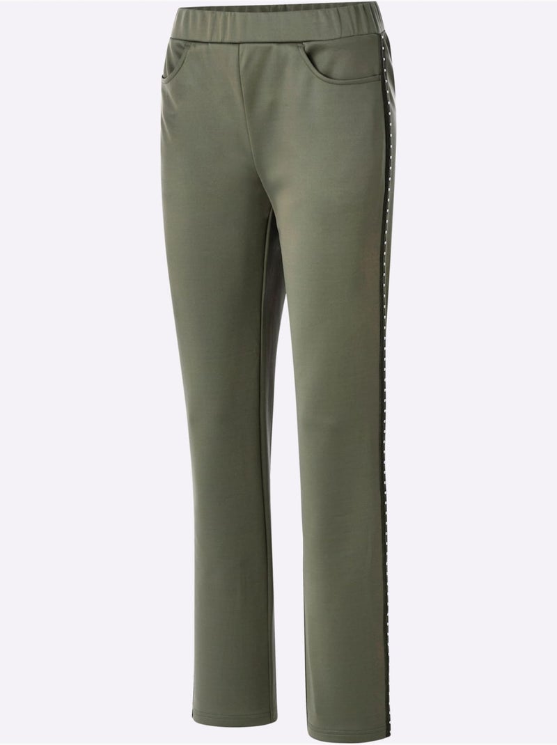 Pantalon en jersey deux poches rondes devant - taille courte - moda vilona Kaki - Kiabi