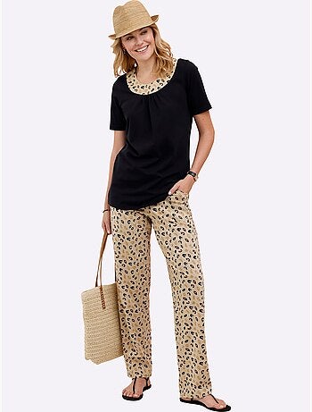 Pantalon en jersey droit à imprimé léopard avec poches - taille standard - moda vilona