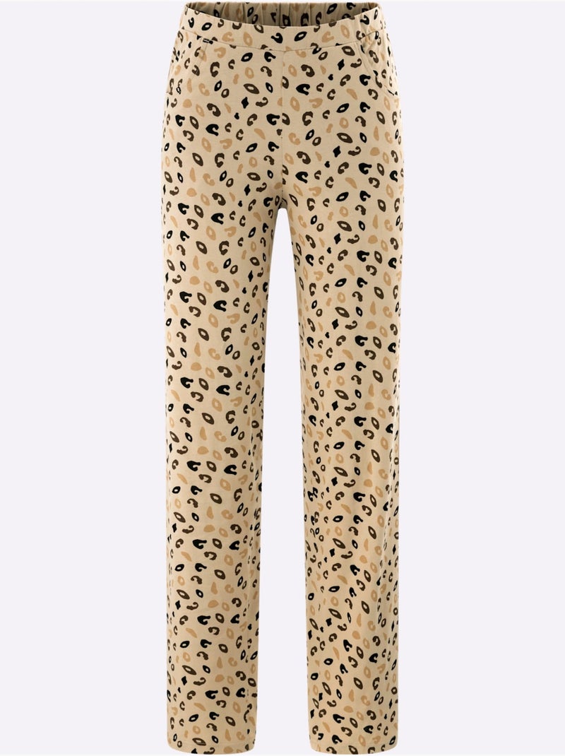 Pantalon en jersey droit à imprimé léopard avec poches - taille standard - moda vilona Beige - Kiabi