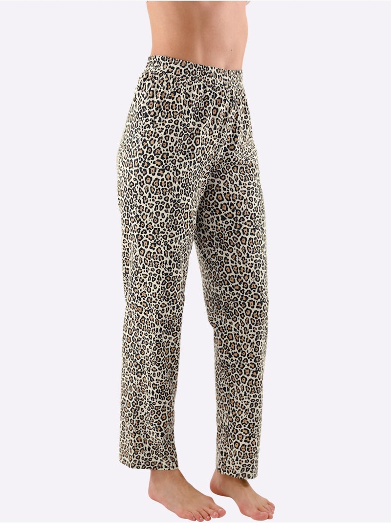 Pantalon en jersey fin avec imprimé animal et ceinture douce - taille courte - witt Sable - Kiabi