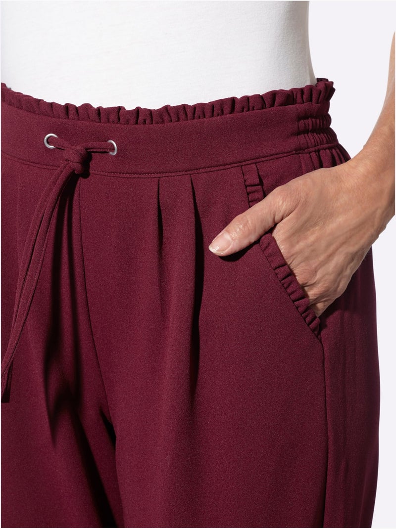Pantalon En Jersey Jolie Bordure à Volants Sur Les Poches - Taille Standard - Moda Vilona Bordeaux - Kiabi