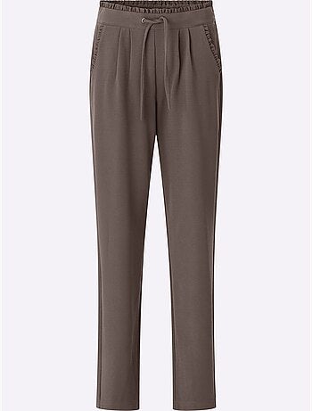 Pantalon En Jersey Jolie Bordure à Volants Sur Les Poches - Taille Courte - Moda Vilona