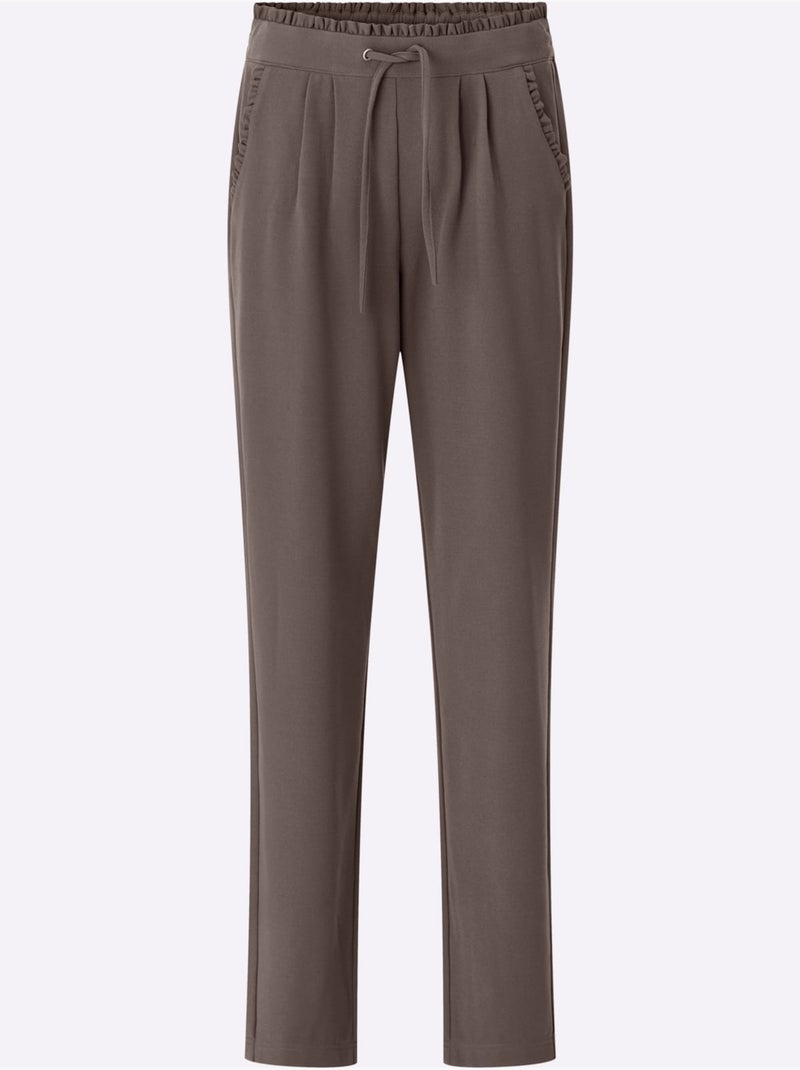 Pantalon En Jersey Jolie Bordure à Volants Sur Les Poches - Taille Standard - Moda Vilona Gris taupe - Kiabi