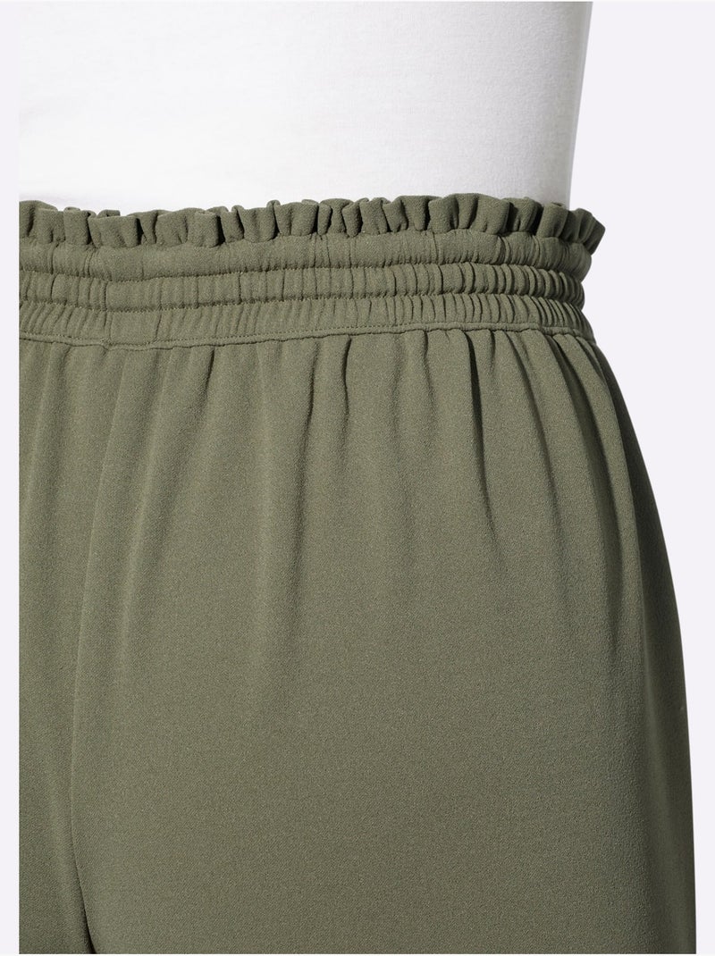 Pantalon En Jersey Jolie Bordure à Volants Sur Les Poches - Taille Standard - Moda Vilona Kaki - Kiabi