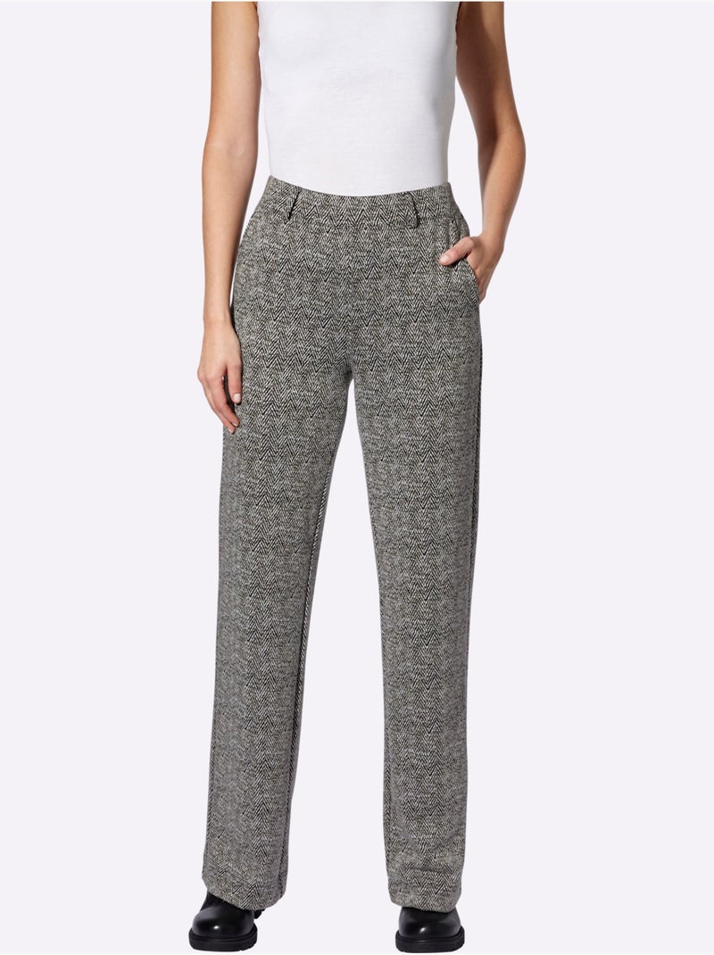 Pantalon en jersey motif sergé chevron - taille standard - helline Noir Beige - Kiabi