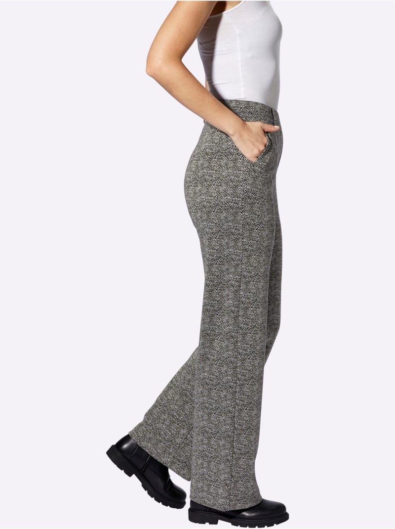 Pantalon en jersey motif sergé chevron - taille standard - helline Noir Beige - Kiabi