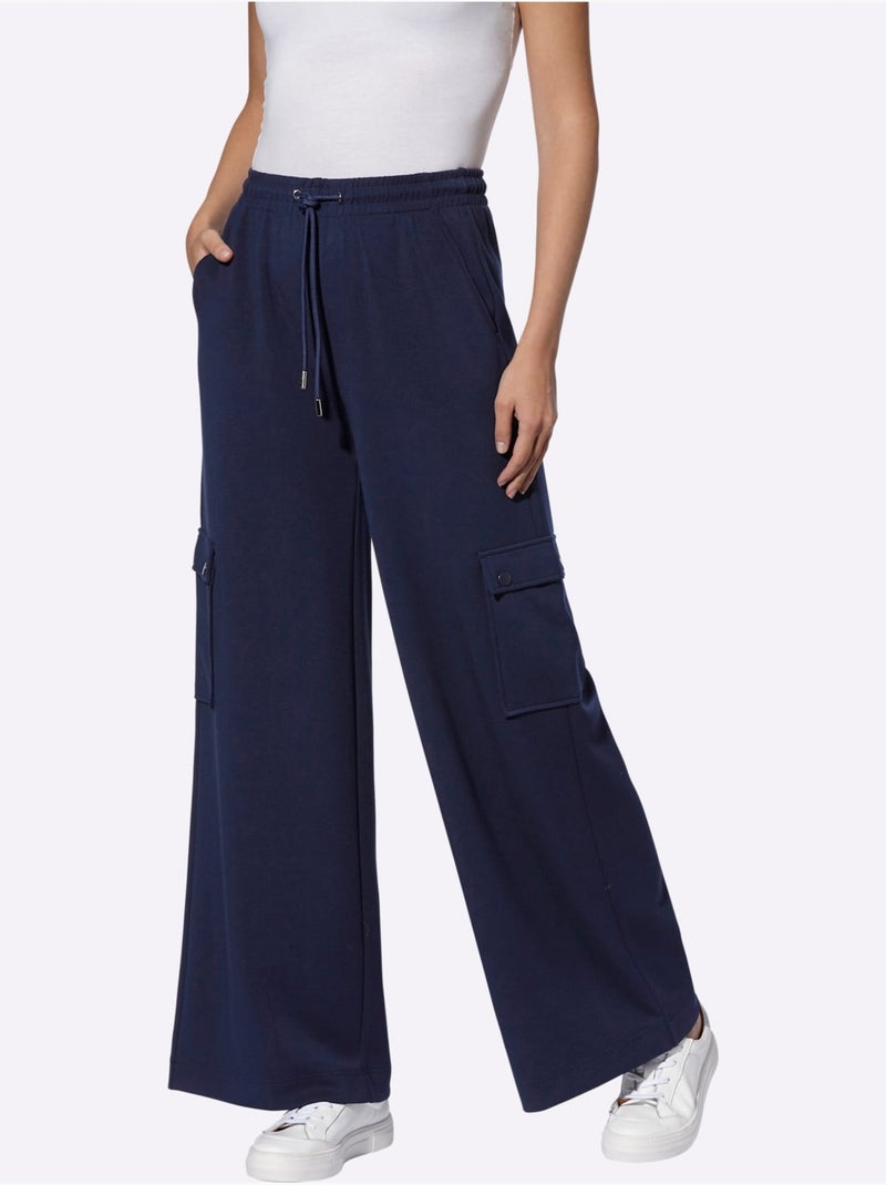 Pantalon En Jersey Poches Cargo Plaquées - Taille Standard - Helline Bleu marine - Kiabi