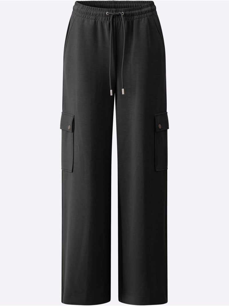 Pantalon En Jersey Poches Cargo Plaquées - Taille Standard - Helline Noir - Kiabi