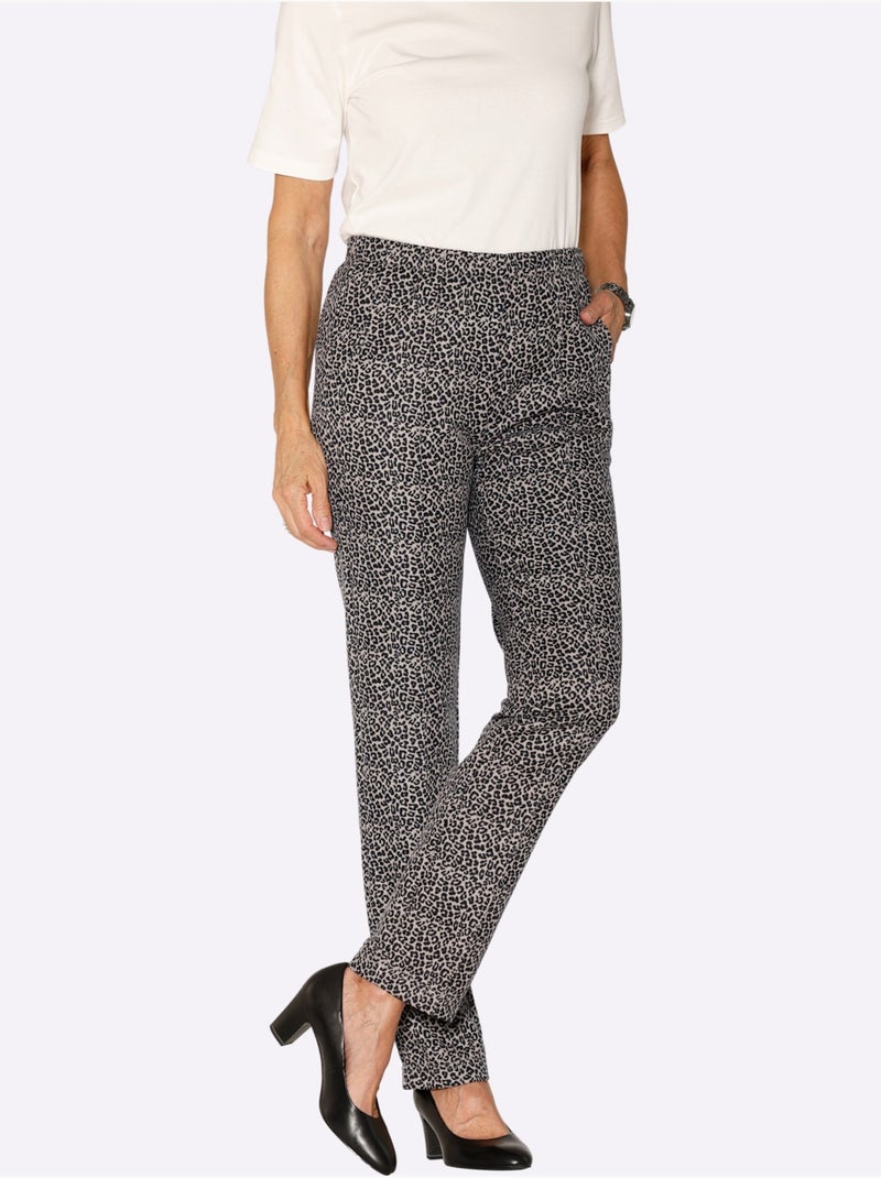 Pantalon En Jersey Qualité Jersey Côtelée Facile à Entretenir - Taille Courte - Witt Gris/Multicolore - Kiabi