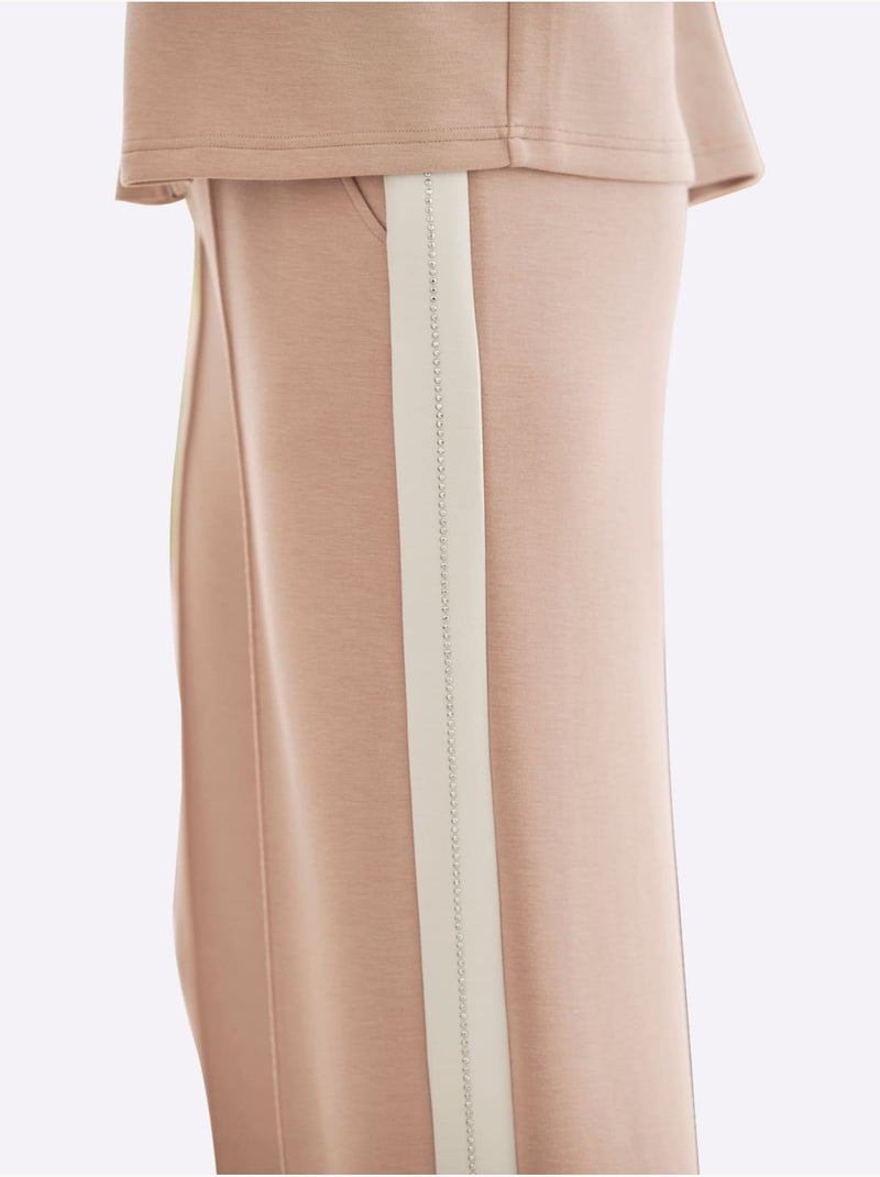 Pantalon En Jersey Rayures Galon - Taille Standard - helline Beige - Kiabi