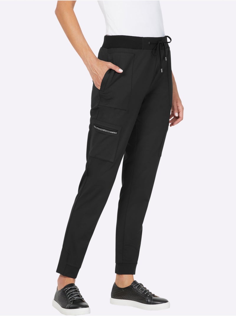 Pantalon en jersey style jogging tendance - taille standard - helline Noir - Kiabi