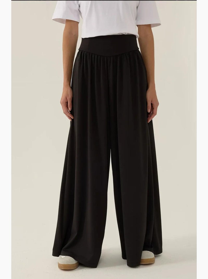 Pantalon en jersey taille haute jambes larges plissées hiccup Noir - Kiabi