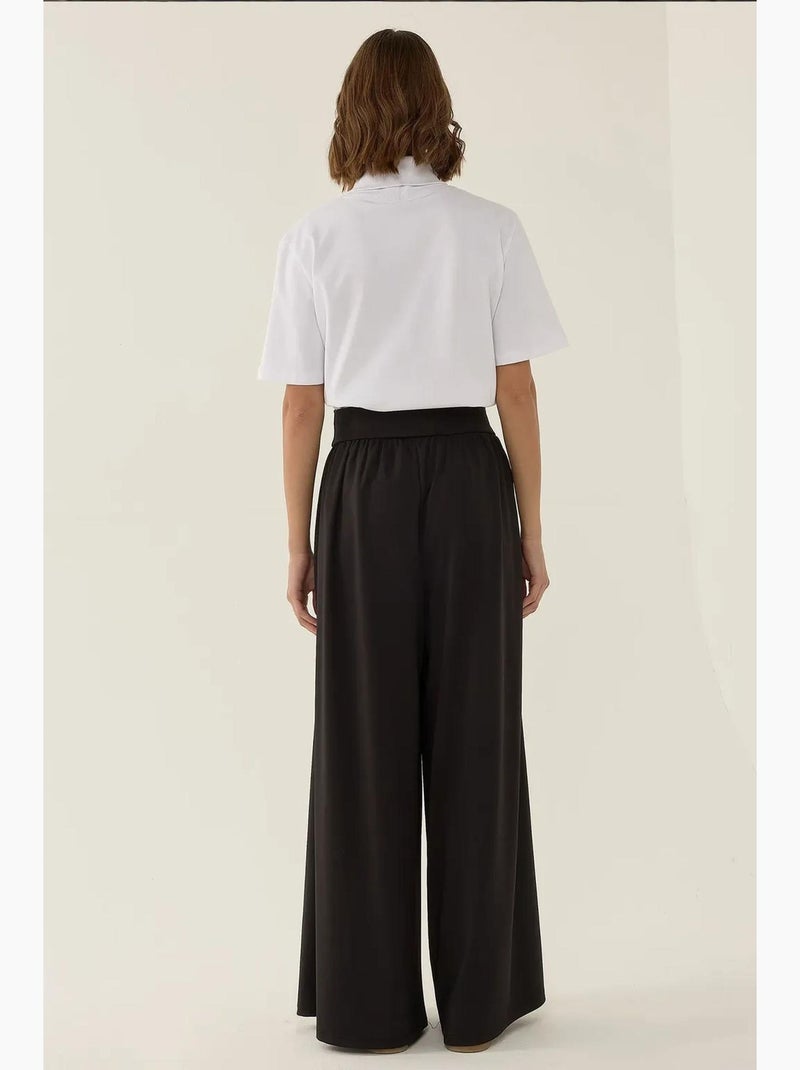 Pantalon en jersey taille haute jambes larges plissées hiccup Noir - Kiabi