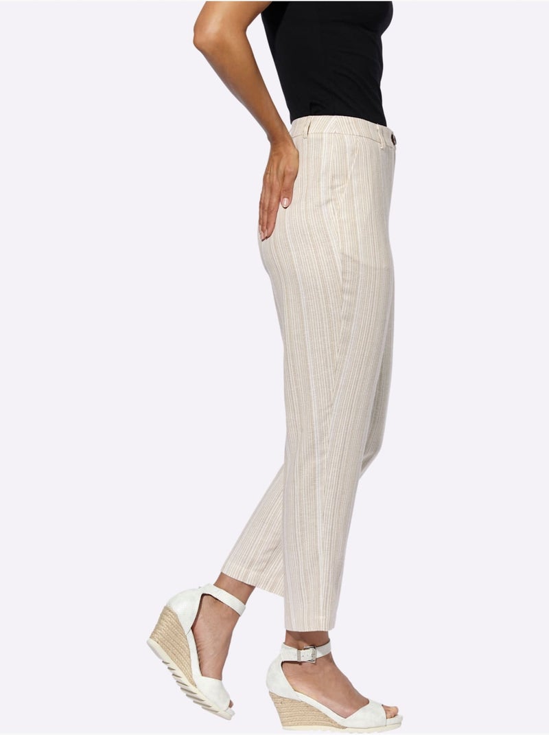 Pantalon En Lin 20% Lin - Taille Courte - Witt Blanc Beige - Kiabi