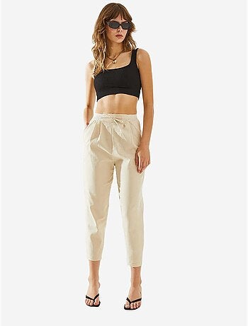 Pantalon en lin à chevrons bianco avec détails à la taille lucci
