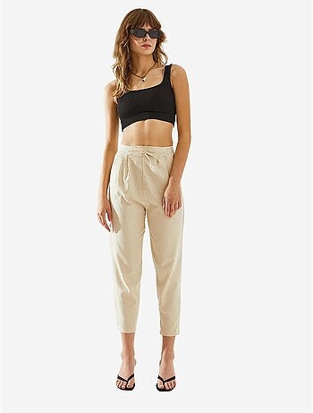 Pantalon en lin à chevrons bianco avec détails à la taille lucci