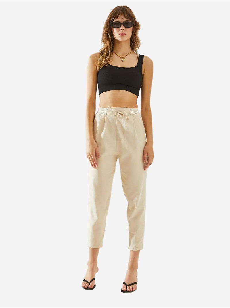 Pantalon en lin à chevrons bianco avec détails à la taille lucci Blanc cassé - Kiabi