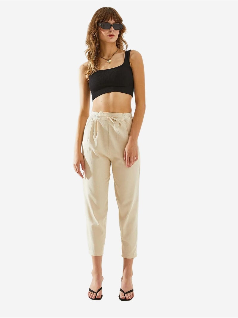 Pantalon en lin à chevrons bianco avec détails à la taille lucci Blanc cassé - Kiabi