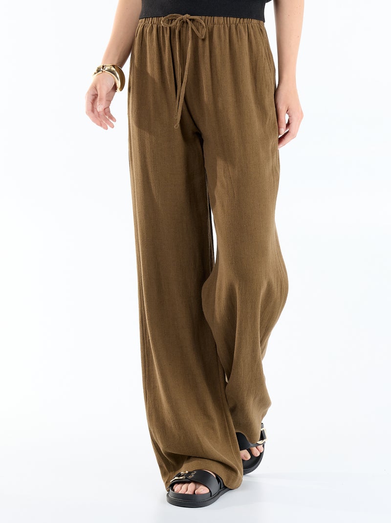Pantalon en lin avec 2 poches Marron - Kiabi