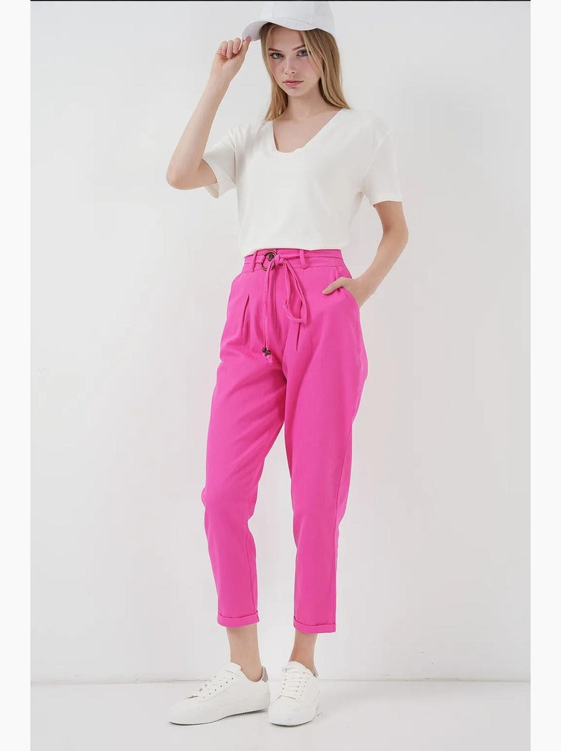 Pantalon en lin avec ceinture bdart Magenta - Kiabi