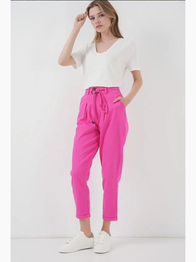 Pantalon en lin avec ceinture bdart Magenta - Kiabi