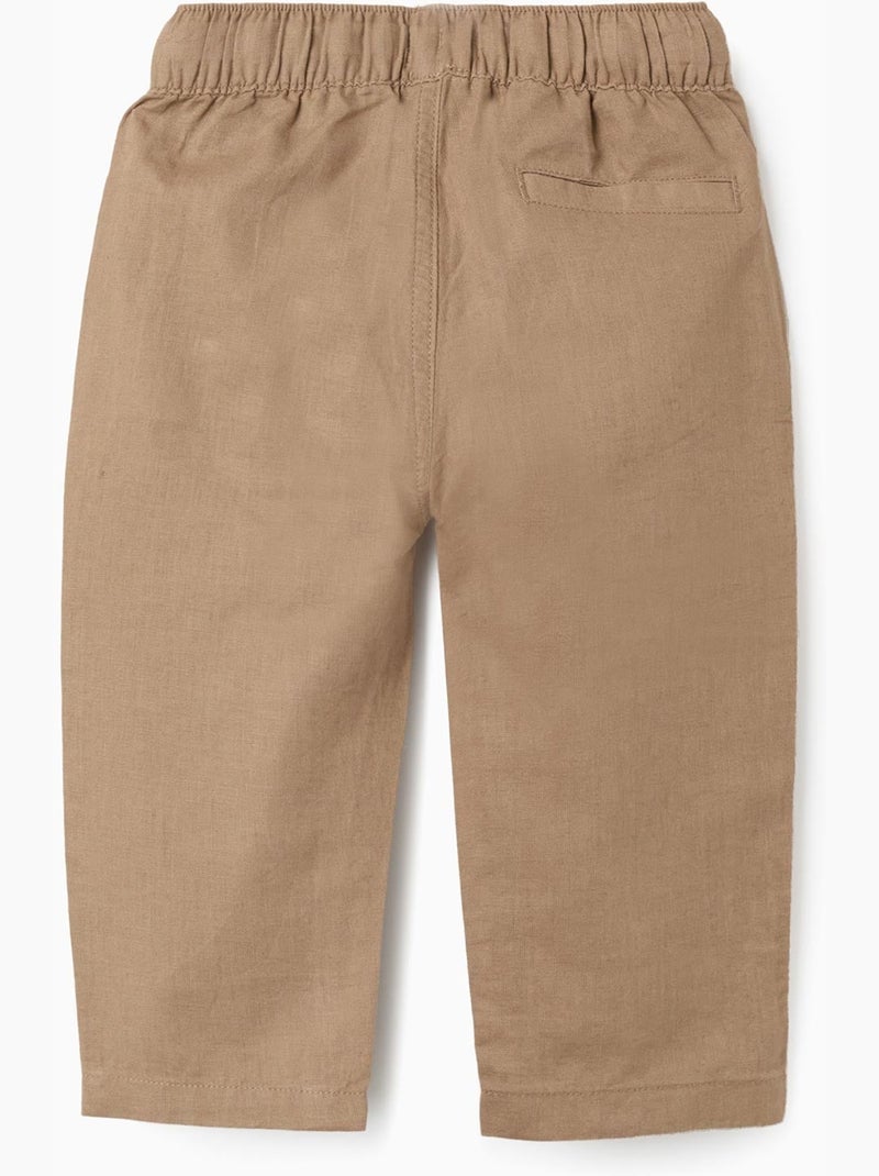 Pantalon en lin avec cordon de serrage Beige foncé - Kiabi