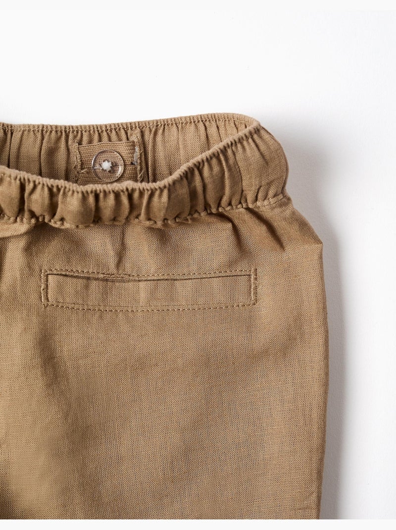 Pantalon en lin avec cordon de serrage Beige foncé - Kiabi