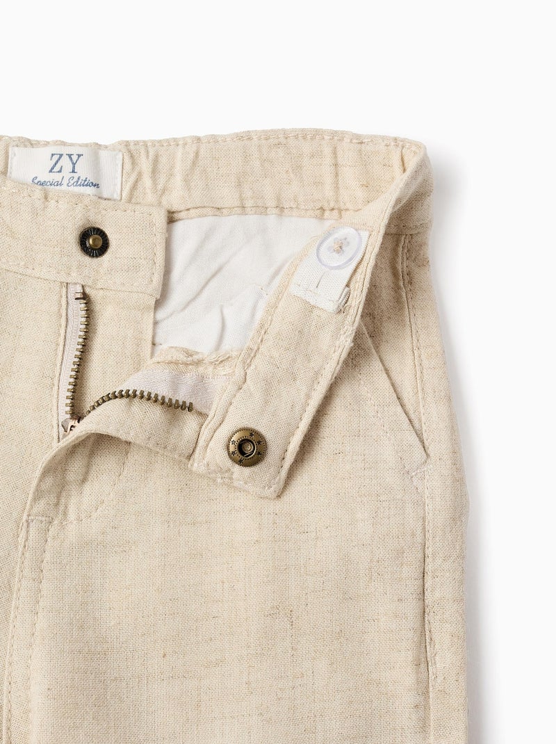 Pantalon en Lin Beige - Kiabi