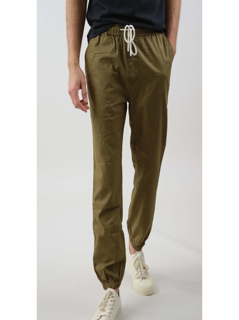 Pantalon en lin 'Deeluxe' Vert olive - Kiabi