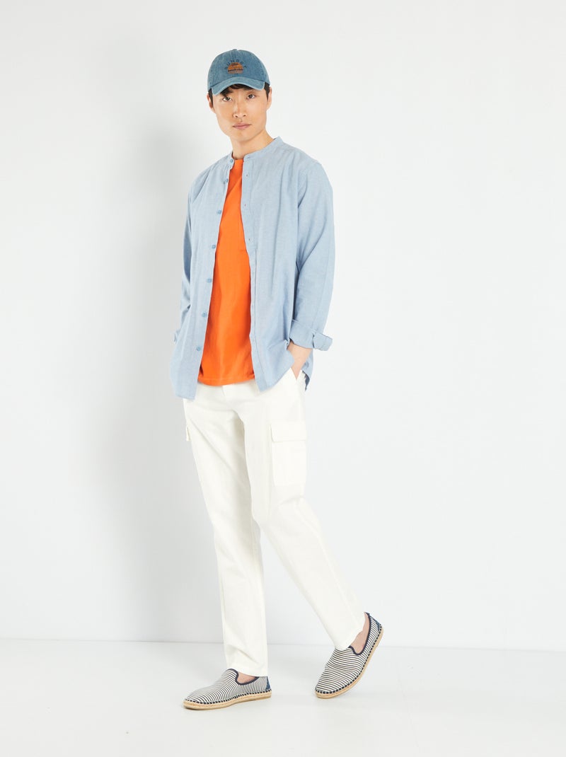 Pantalon en lin et coton avec poches Blanc - Kiabi