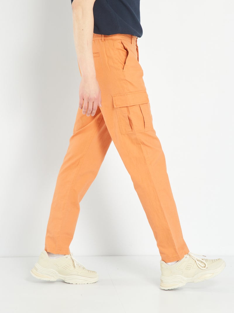 Pantalon en lin et coton avec poches Orange - Kiabi