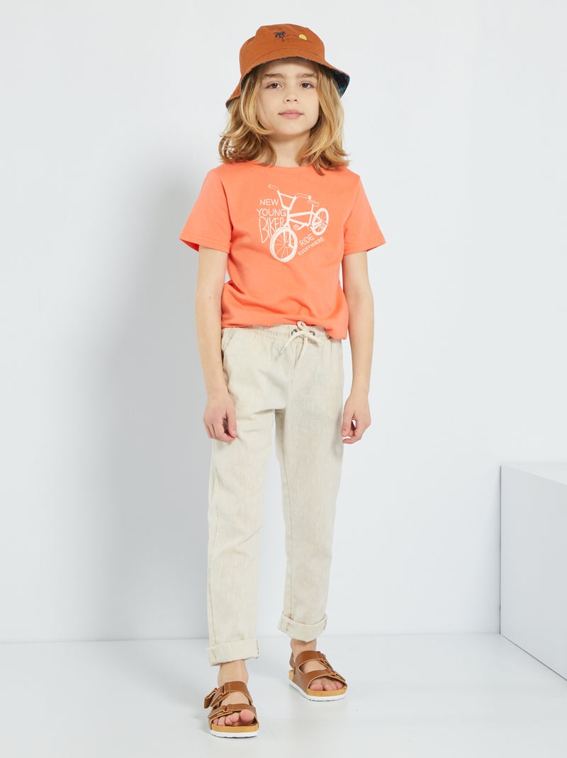 Pantalon en lin et coton beige - Kiabi