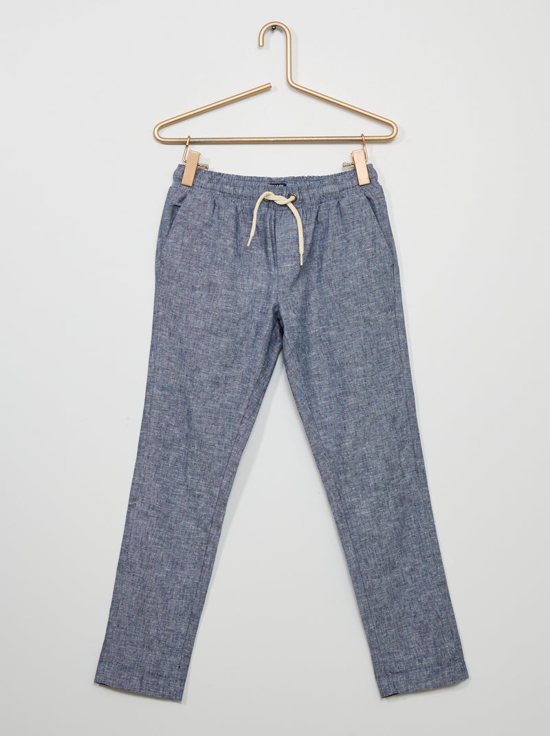 Pantalon en lin et coton bleu - Kiabi