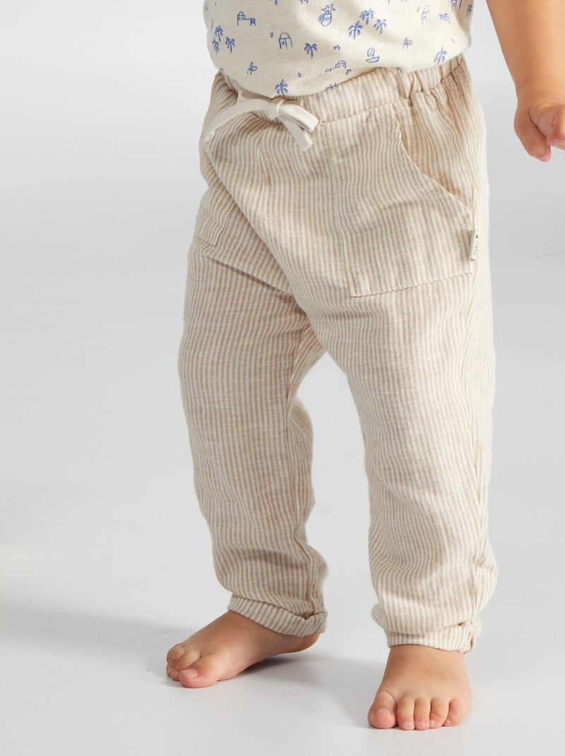 Pantalon Bébé Été Garçon Fille Rayures Verticales Coton Lin - Confortable Et Respirant 0-6 Ans