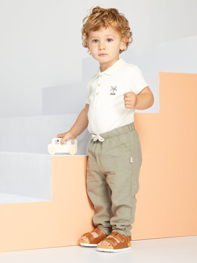 Pantalon en lin et en coton Vert - Kiabi