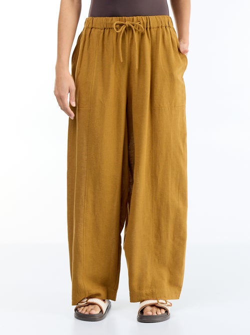 Pantalon en lin femme forme barrel taille haute - Kiabi
