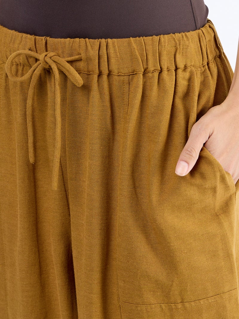 Pantalon en lin femme forme barrel taille haute Marron - Kiabi