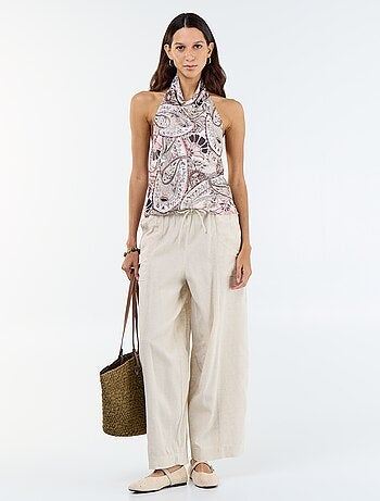 Pantalon en lin femme taille haute