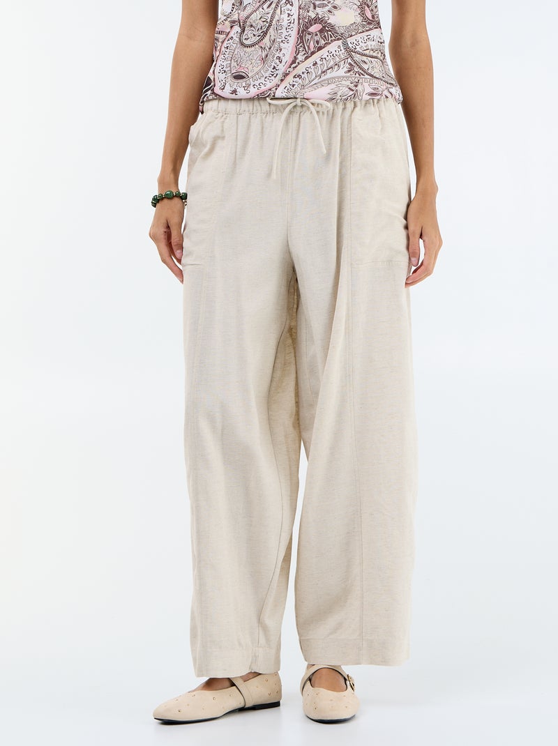 Pantalon en lin femme taille haute Blanc - Kiabi