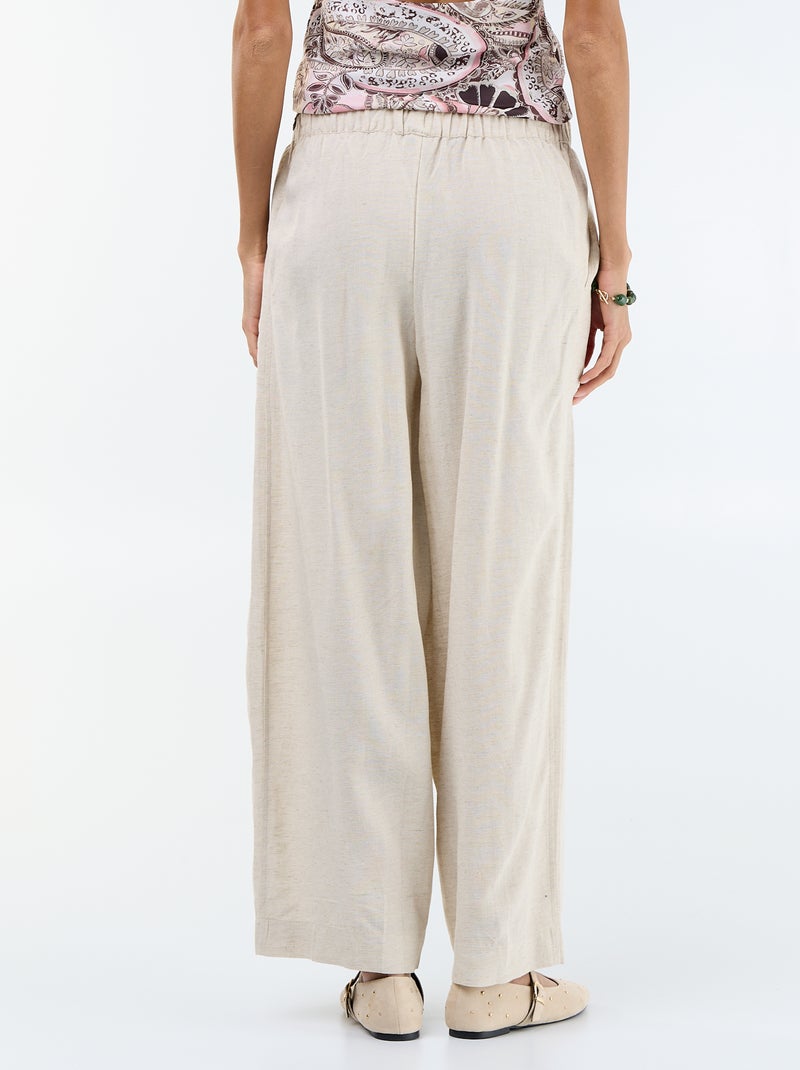Pantalon en lin femme taille haute Blanc - Kiabi