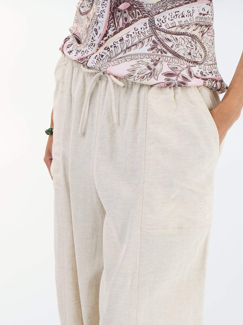 Pantalon en lin femme taille haute Blanc - Kiabi