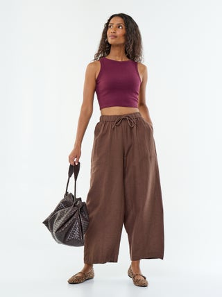 Pantalon en lin femme taille haute forme barrel