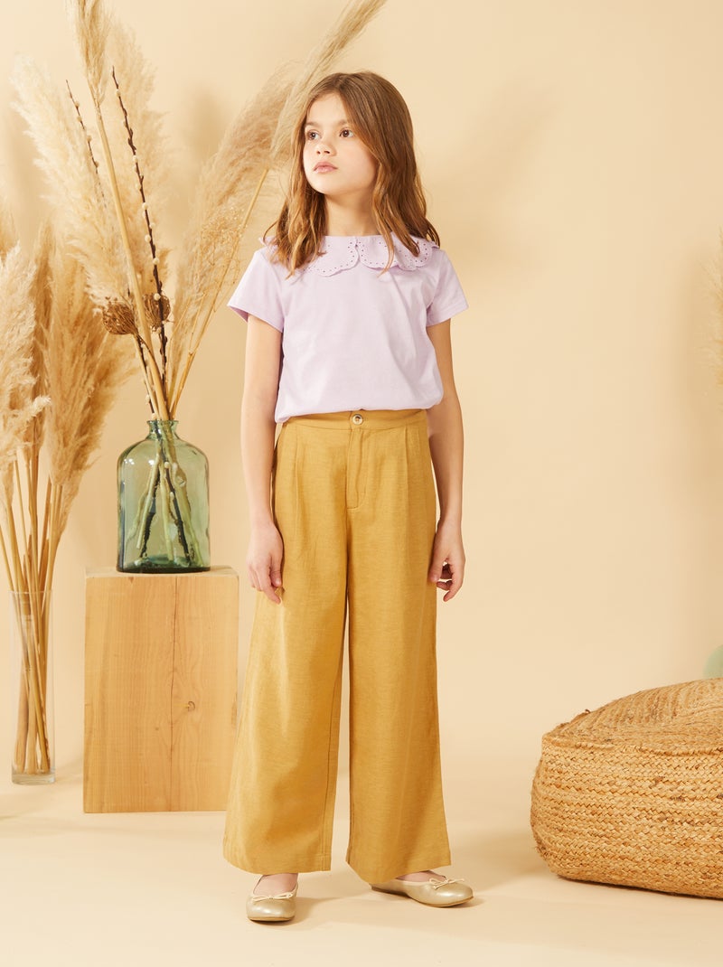 Pantalon en lin JAUNE - Kiabi