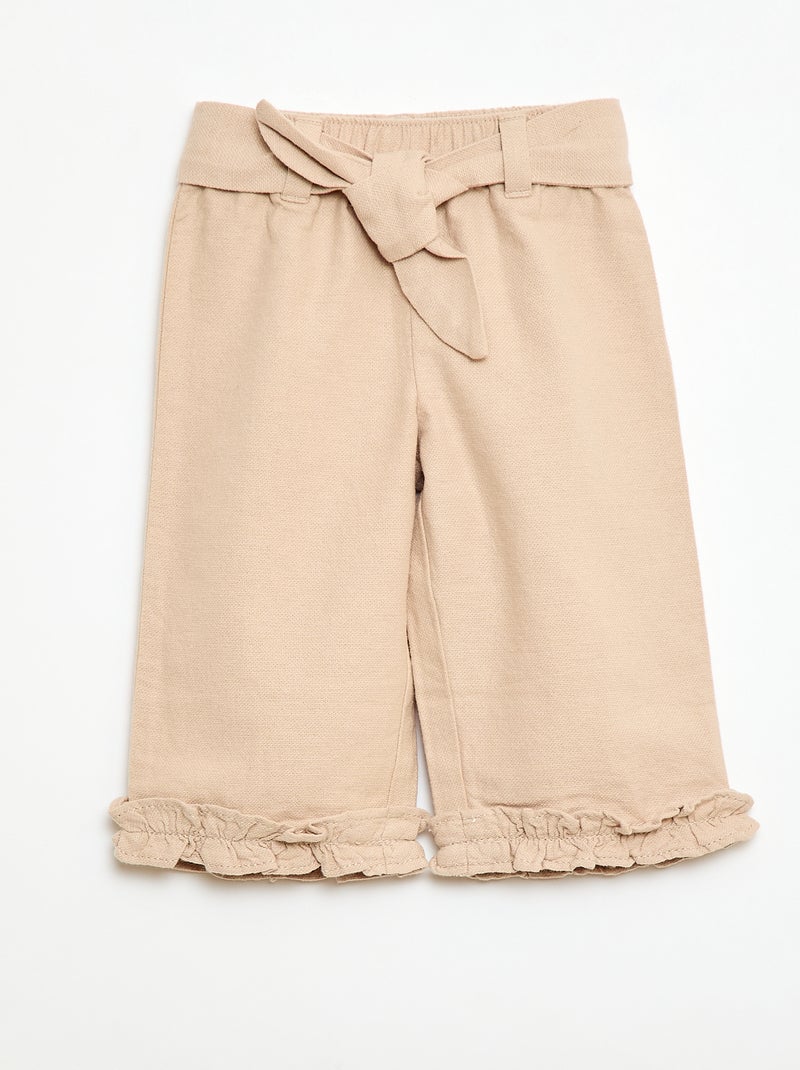 Pantalon en lin mélangé Beige - Kiabi
