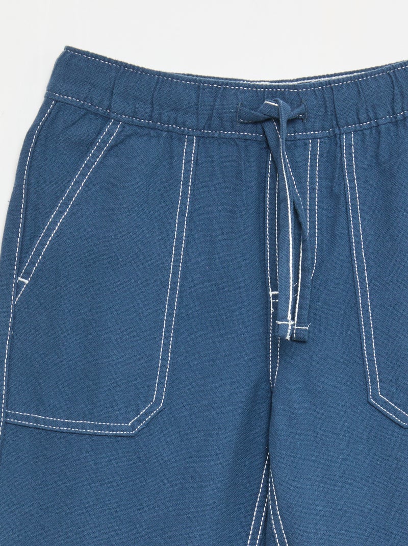 Pantalon en lin mélangé Bleu - Kiabi