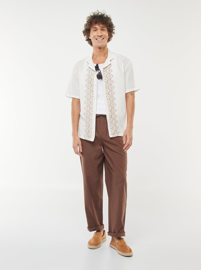 Pantalon en lin mélangé coupe droite Marron - Kiabi