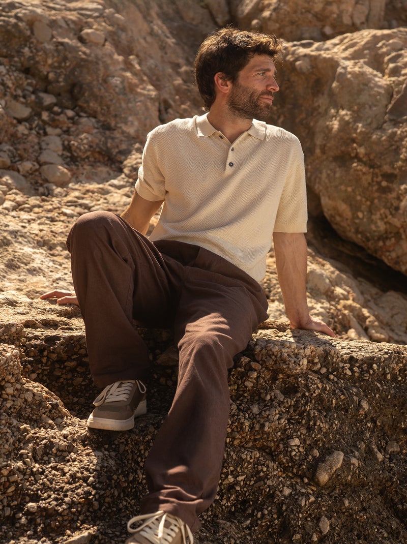 Pantalon en lin mélangé coupe droite Marron - Kiabi