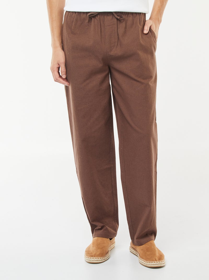 Pantalon en lin mélangé coupe droite Marron - Kiabi