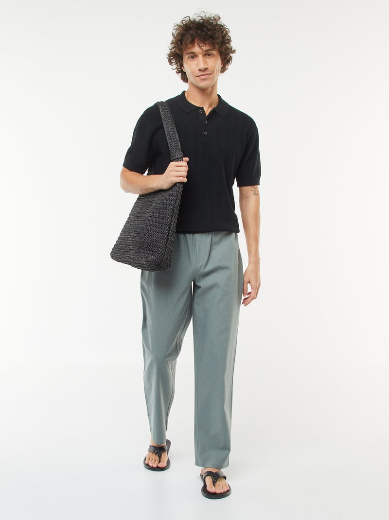 Pantalon en lin mélangé coupe droite Vert - Kiabi