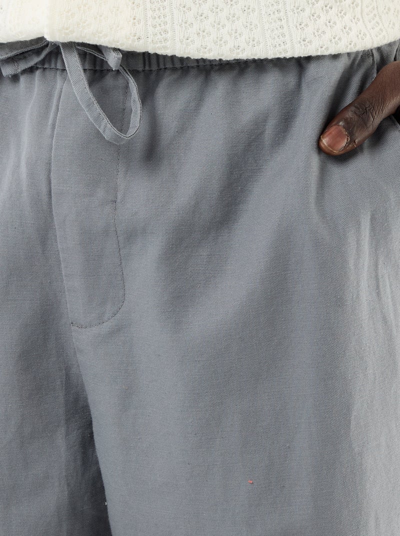 Pantalon en lin mélangé Gris - Kiabi
